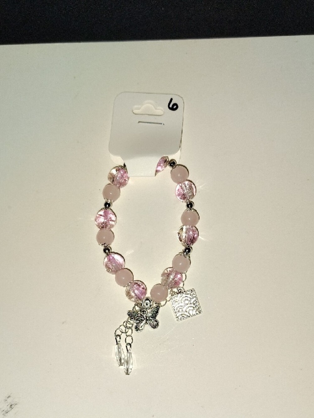 Pink Beaded Butterfly Charm Bracelet - Picture 2 of 2